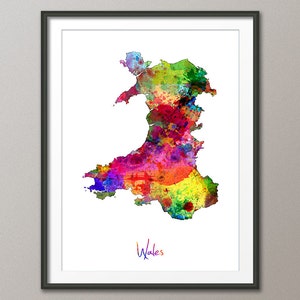 Wales Aquarell Landkarte, Kunstdruck (1407)