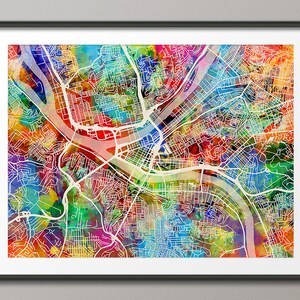 Pittsburgh Map, Pittsburgh Pennsylvania City Street Map, Art Print (1341)