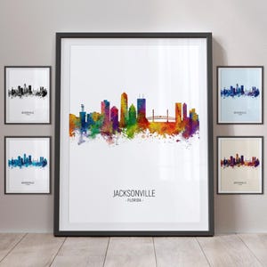 Jacksonville Skyline, Jacksonville Florida Cityscape Art Print Poster Portrait PX (5108)