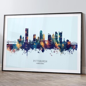 Ligne d'horizon de Pittsburgh en Pennsylvanie, impression d'art peinture paysage urbain Poster HX (38146)