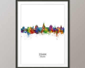 Egham Skyline, Egham England Cityscape Art Print Poster Portrait (25863)