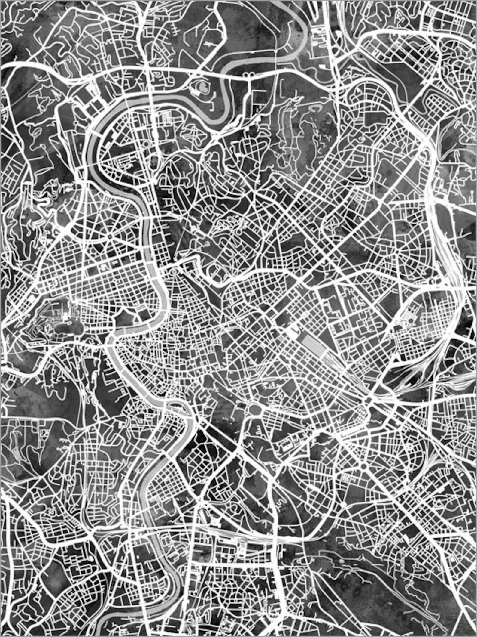 Rome Map Rome Italy City Map Art Print Black White 4571 - Etsy