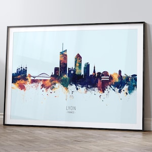 Lyon Skyline France, Cityscape Painting Art Print Poster HX (12200)