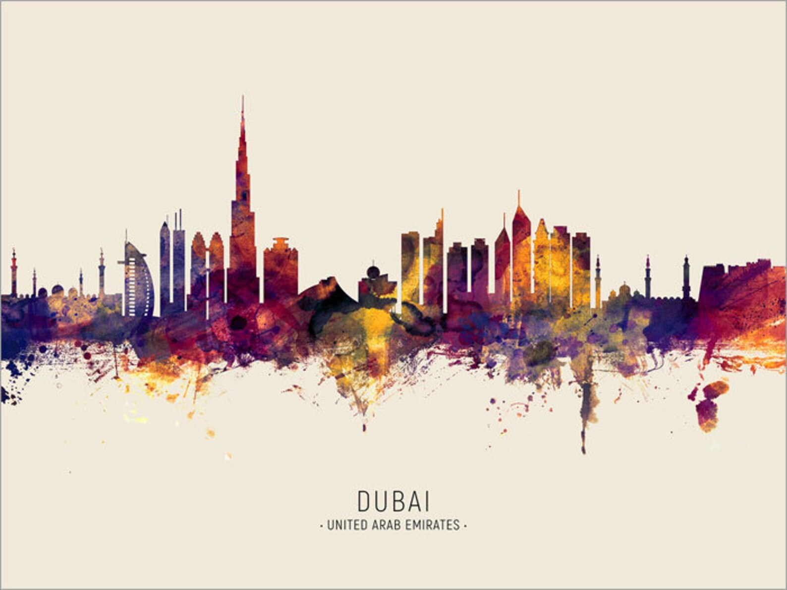 Dubai Skyline United Arab Emirates Cityscape Painting Art Etsy