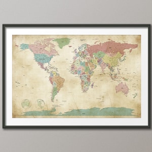 Carte politique du monde, style ancien, affiche imprimée d'art, 24 x 36 pouces LM (946)