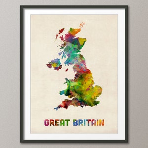 Great Britain Watercolor Map United Kingdom, Art Print 522 image 1