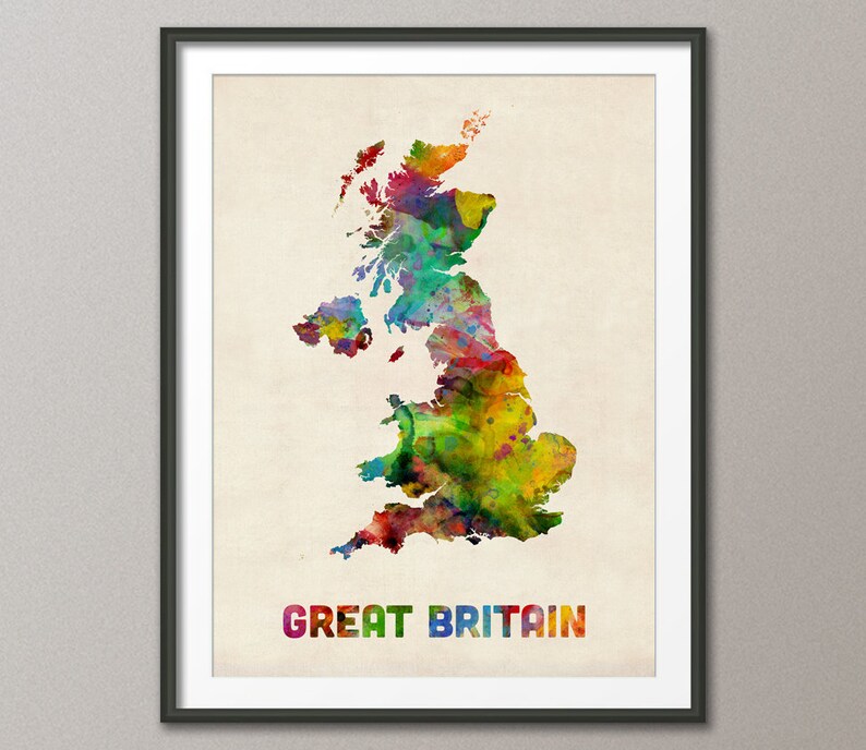 Great Britain Watercolor Map United Kingdom, Art Print 522 image 1