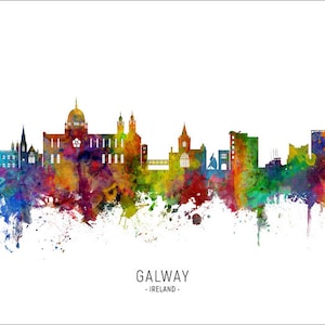 Galway Skyline Ireland, Cityscape Painting Art Print Poster CX 6600 Include City Name