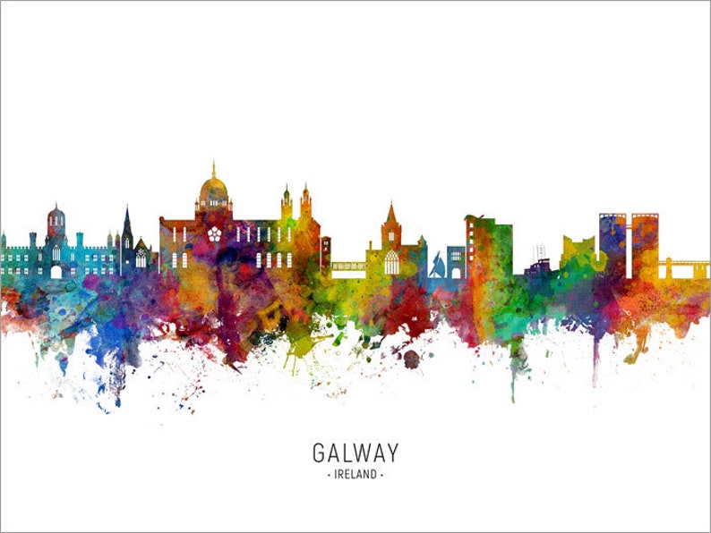 Galway Skyline Ireland, Cityscape Painting Art Print Poster CX 6600 Include City Name