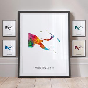 Kaart Papoea-Nieuw-Guinea, aquarel schilderij Art Print poster MX (10910)