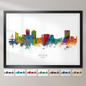 Wichita Skyline Kansas, Cityscape Painting Art Print Poster CX (6654)