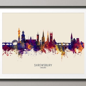 Shrewsbury Skyline England, Cityscape Painting Art Print Poster LS 15061 image 1