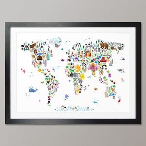 Tierkarte der Welt, Weltkarte für Kinder, Kunstdruck Poster (2208)