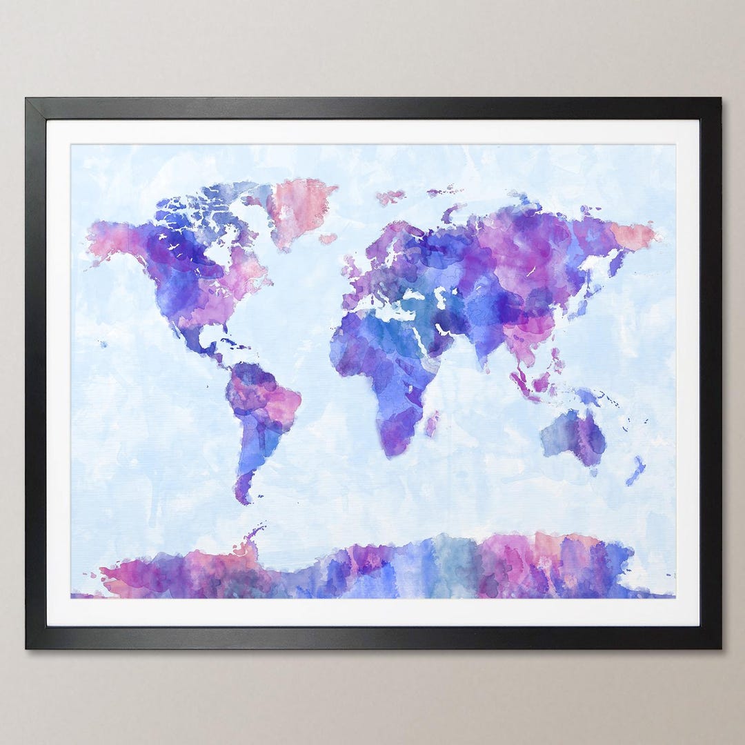 Map of the World Map Watercolor Painting, Art Print WM (143) - Etsy