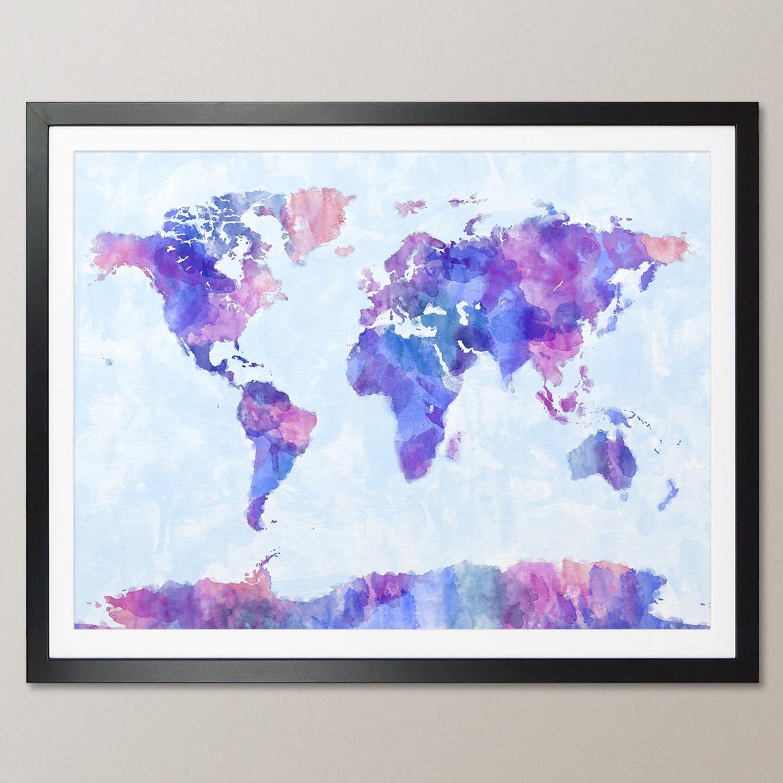 Map of the World Map Watercolor Painting, Art Print WM (143) - Etsy