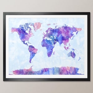 Map of the World Map Watercolor Painting, Art Print WM (143)