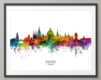 Oxford Skyline England, Cityscape Painting Art Print Poster CX (6552)