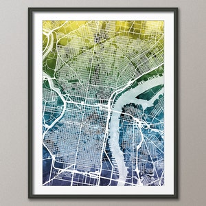 Philadelphia Map, Philadelphia Pennsylvania City Street Map, Art Print (1920)