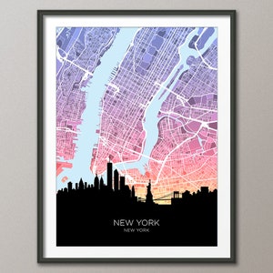 Carte des toits de la ville de New York, affiche imprimée paysage urbain (32251)