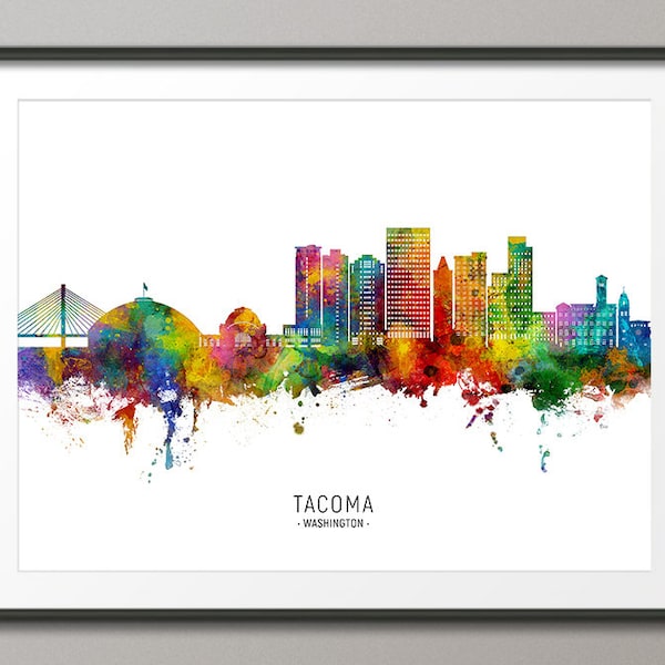 Tacoma Skyline Washington, Cityscape Painting Art Print Poster CX (27089)