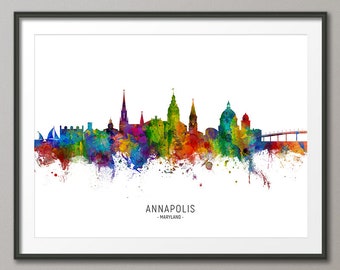 Annapolis Skyline Maryland, Cityscape Painting Art Print Poster CX (6666)