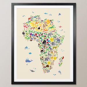 Tier- Landkarte von Afrika, Landkarte für Kinder und Kids, Art Print Poster (264)