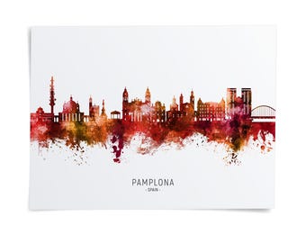 Buy Pamplona Skyline Spain, Poster Print Cityscape Art ZX (24289