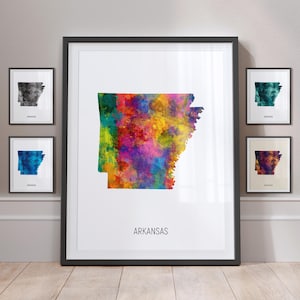 Carte de l'Arkansas, impression d'art à l'aquarelle de l'État des États-Unis MX (30971)