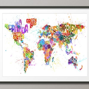 Typographie, carte du monde, éclaboussures de peinture, impression d'art (747)