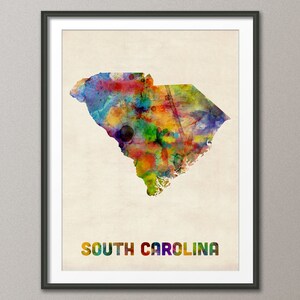South Carolina Watercolor Map USA, Art Print JX (398)