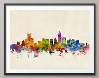 Charlotte Skyline, Charlotte North Carolina Cityscape Art Print (967)