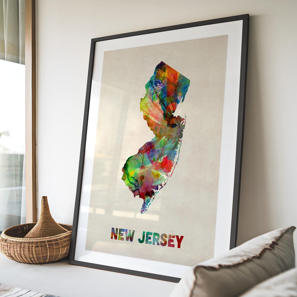 New Jersey Map USA, Watercolor United States of America Art Print ...