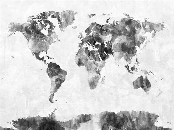 Watercolor Map of the World Map Black and White World Map - Etsy