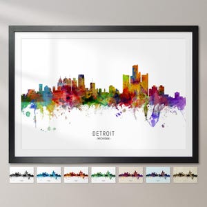 Detroit Skyline Michigan, Cityscape Painting Art Print Poster CX (6569)