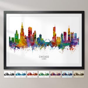 Chicago Skyline Illinois, Cityscape Painting Art Print Poster CX (6493)