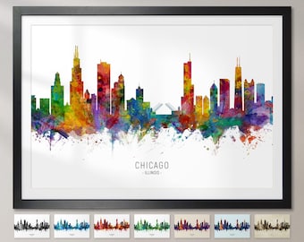 Chicago Skyline Illinois, Cityscape Painting Art Print Poster CX (6493)