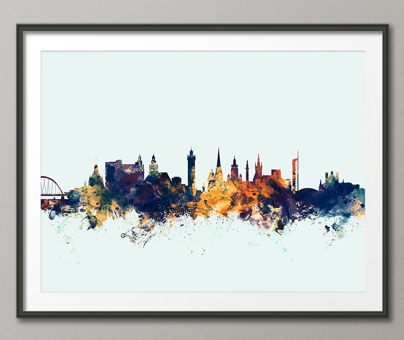 Glasgow Skyline Glasgow Scotland Cityscape Art Print 1850 Etsy