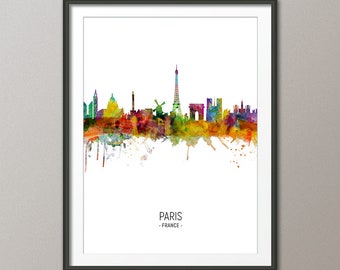 Paris Skyline, Paris France Cityscape Art Print Poster Portrait (4888)