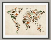 Dinosaur Map of the World Map, Art Print (186)
