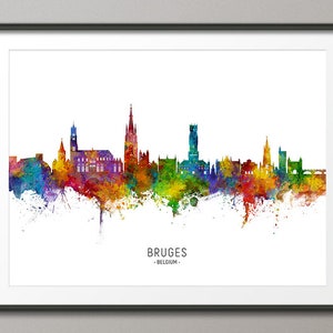 Bruges Skyline Belgium, Cityscape Painting Art Print Poster CX 15698 image 1