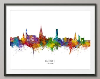 Bruges Skyline Belgium, Cityscape Painting Art Print Poster CX (15698)