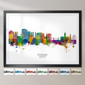 Spokane Skyline Washington, Stadtansicht Gemälde Kunstdruck Poster CX (27599)