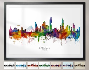 Bangkok Skyline Thailand, Cityscape Painting Art Print Poster CX (6631)