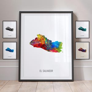 El Salvador Map, Watercolour Painting Art Print Poster MX (10823)