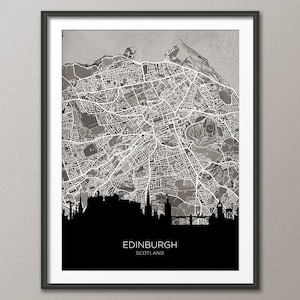Carte d'horizon d'Édimbourg en Écosse, affiche imprimée paysage urbain (32282)