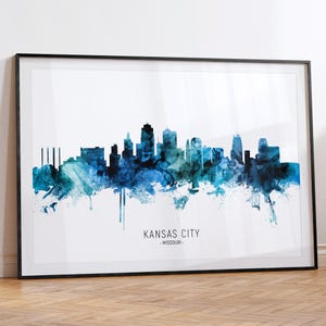 Kansas City Cityscape Missouri, impression d'art mural ligne d'horizon RX (20585)
