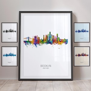 Brooklyn Skyline, Brooklyn New York Cityscape Art Print Poster Portrait PX (29274)