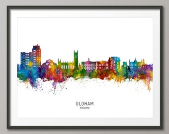 Oldham Skyline England, Cityscape Painting Art Print Poster CX (24059)