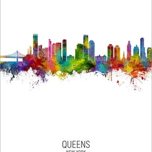 Queens Skyline, Queens New York Cityscape Art Print Poster Portrait 29481 Colour