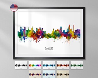 Nashua Skyline New Hampshire, Cityscape Art Print Poster YX (18011)